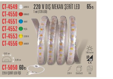CATA CT-4553 · V DIŞ MEKAN ŞERİT LED K mt (120 LED) KIRMIZI