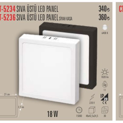 CATA CT-5234 · SIVA ÜSTÜ LED PANEL SİYAH KASA