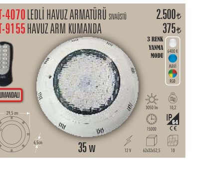 CATA CT-9155 · LEDLİ HAVUZ ARMATÜRÜ SIVAÜSTÜ ARM KUMANDA