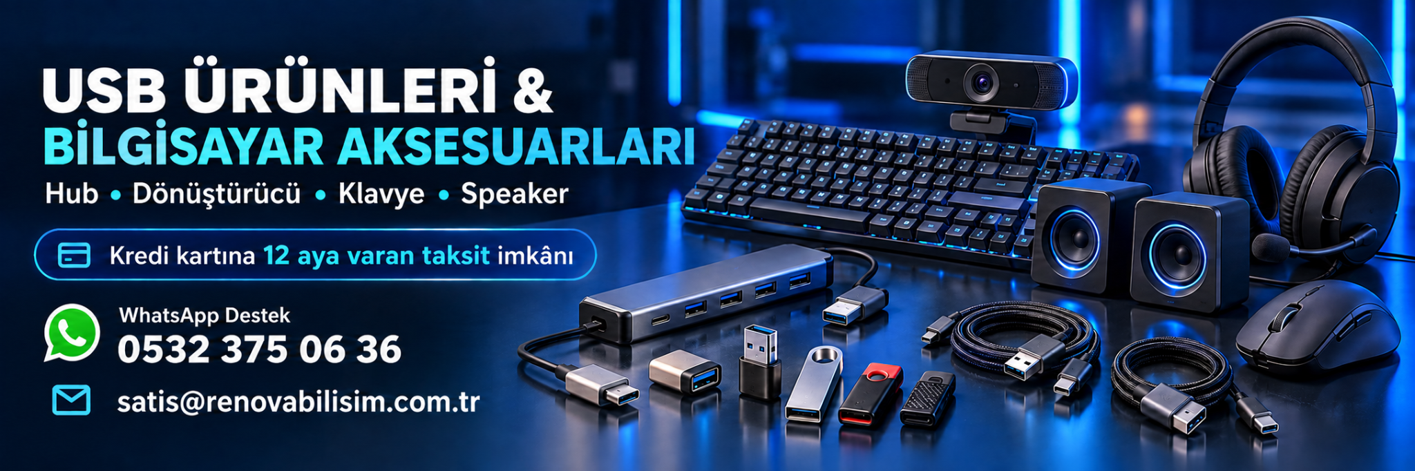 Hub, dönüştürücü, klavye ve speaker